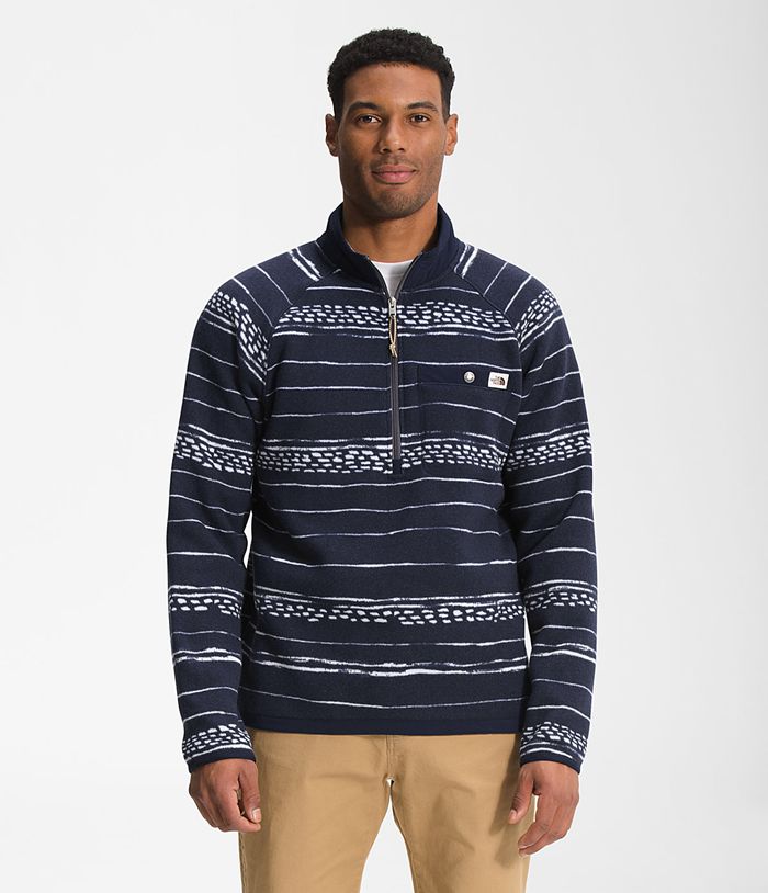 The North Face Pullover Heren Printed Gordon Lyons ¼ Rits ZXKO70418 - Donkerblauw/Strepen